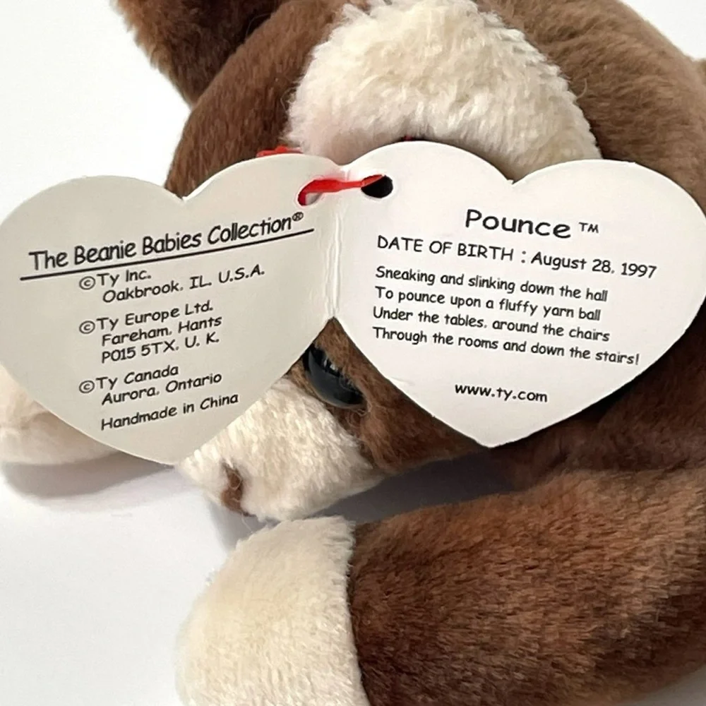Ty Beanie Baby Pounce the Cat Stuffed Animal Brown